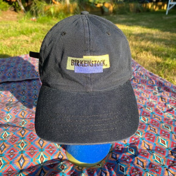 Vtg Birkenstock Hat Strap-back Adjustable Fit Unisex Navy All Cotton Hong Kong - Picture 2 of 9